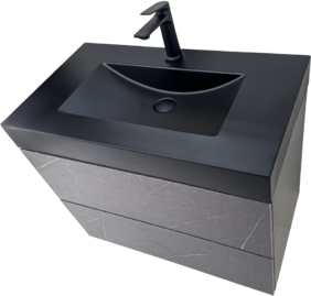 Сив шкаф за баня цвят бетон с черен мат мивка Verona Concrete B
